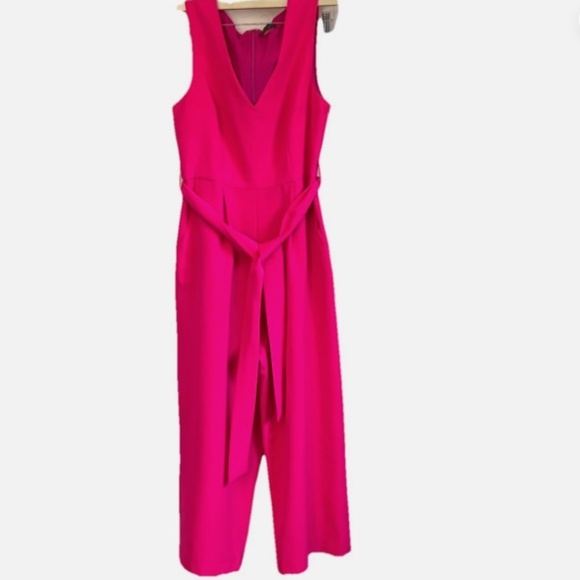 Vince Camuto Pants - Vince Camuto Woman V Neck Tie Waist Wide Leg Cropped Jumpsuits Size: 10